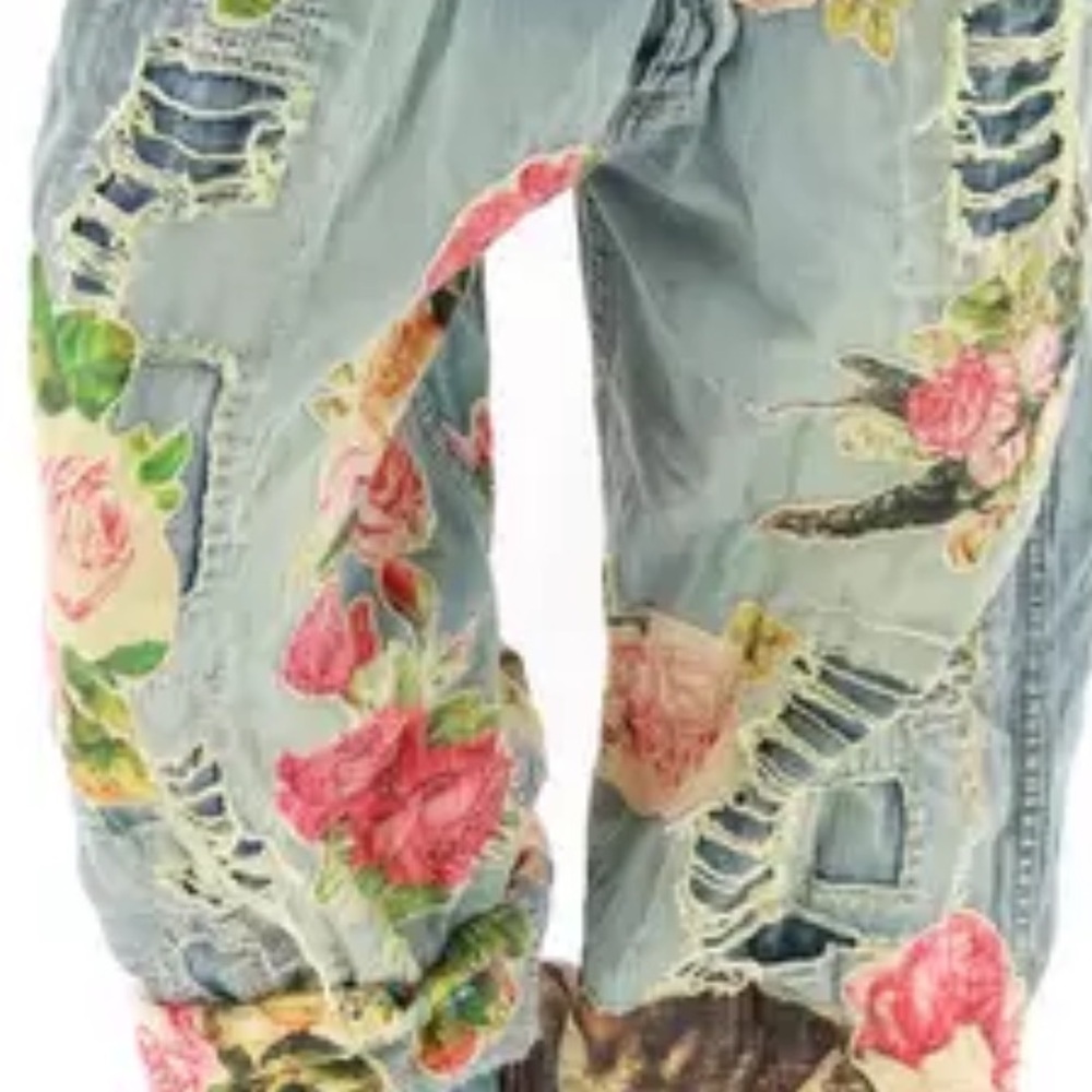 Magnolia Pearl/Free People Floral Appliqué Denim Overalls - Vintage - OS - NWT - Picture 16 of 16